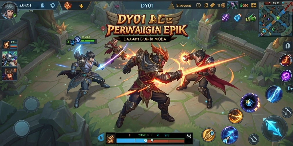 Screenshot utama DY01 menampilkan pertarungan seru di arena MOBA.