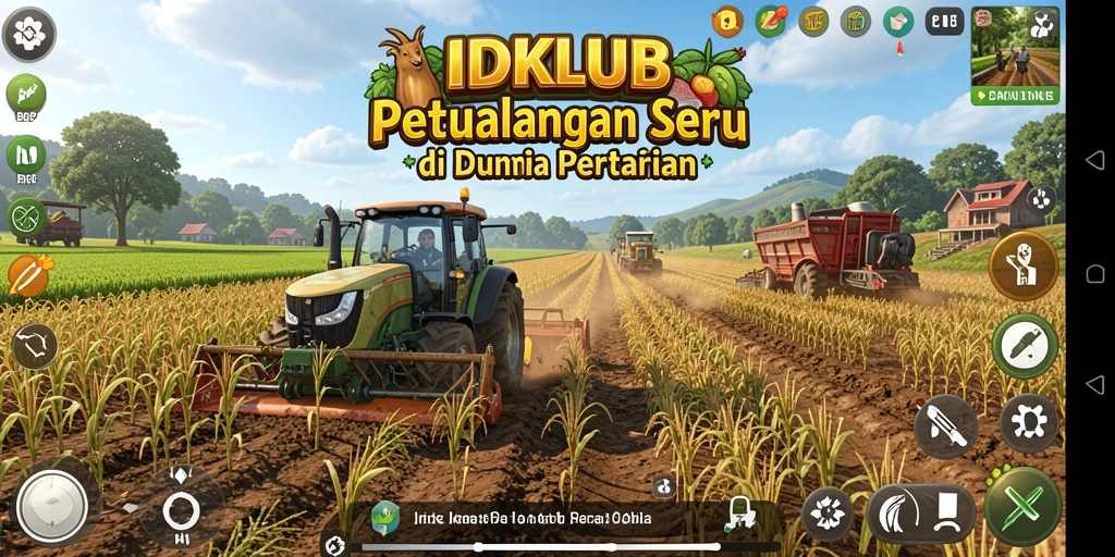 Tampilan screenshot gameplay IDKLUB yang menunjukkan ladang pertanian yang indah.