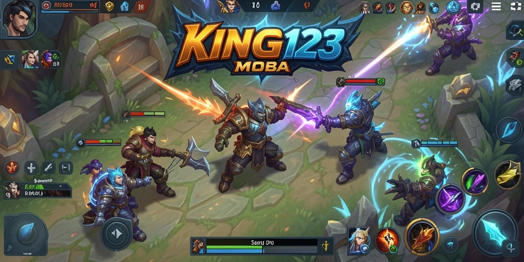 Tampilan gameplay MOBA yang intens dan mengasyikkan di KING123.