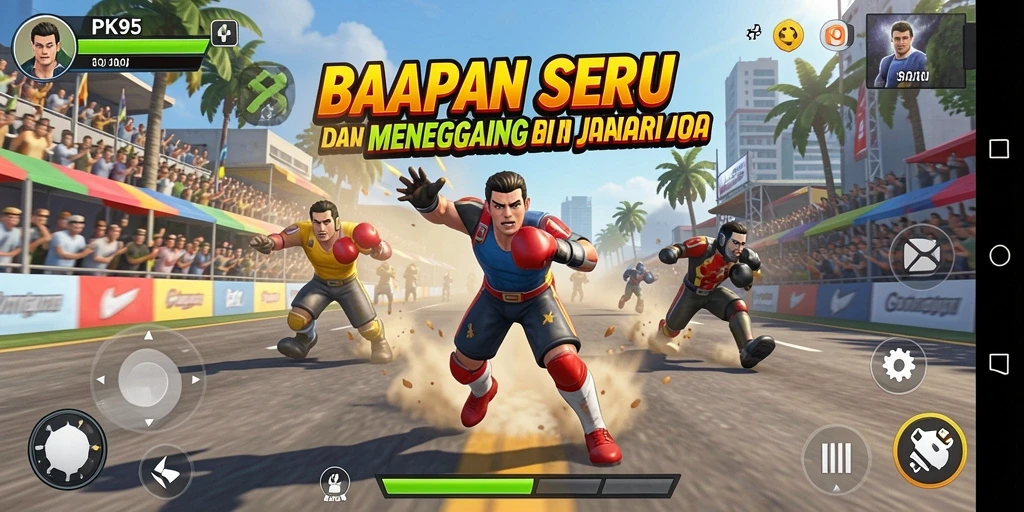 Tampilan gameplay seru PK95 dengan aksi balapan mendebarkan.