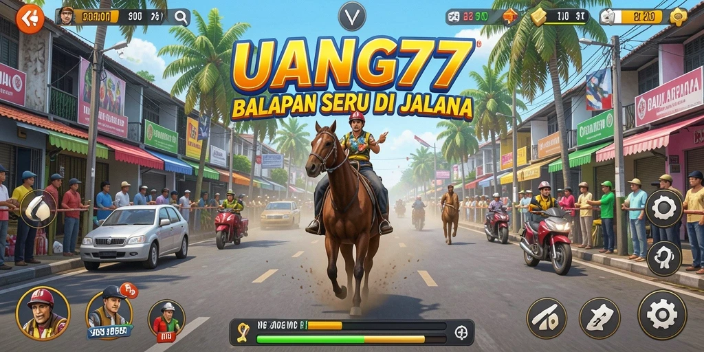 Tangkapan layar UANG77 menampilkan balapan seru dengan kendaraan yang melaju cepat.